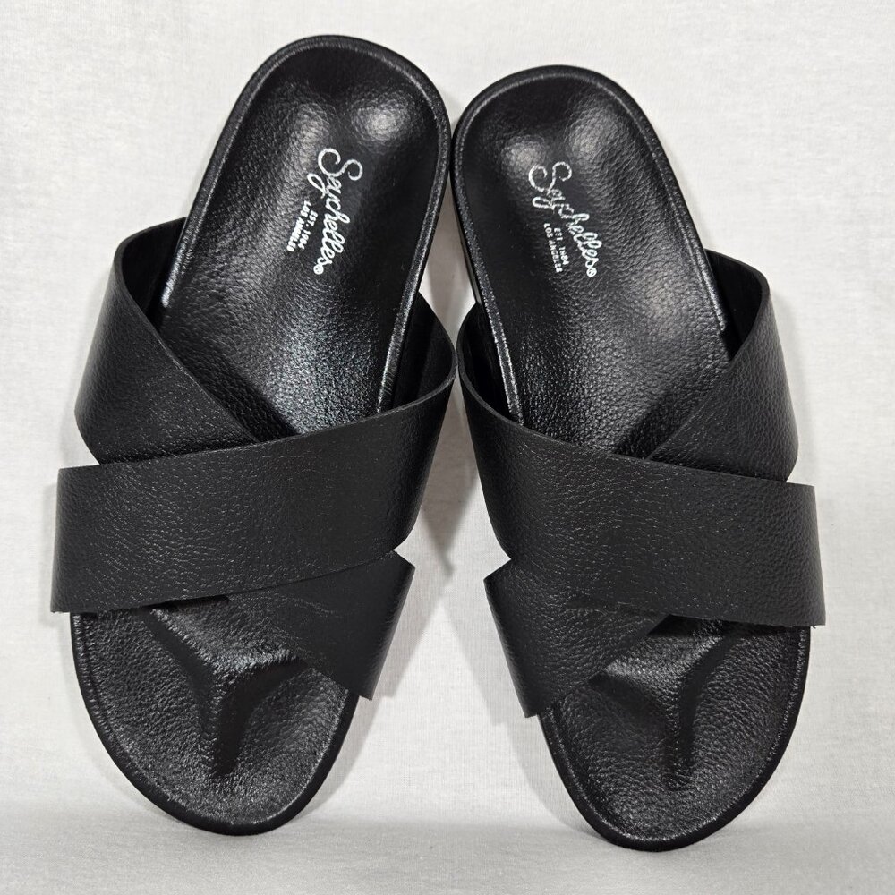 SEYCHELLES Minimalist Lighthearted Slides BLACK Leather Sandals Women's Size 9. - Picture 9 of 17